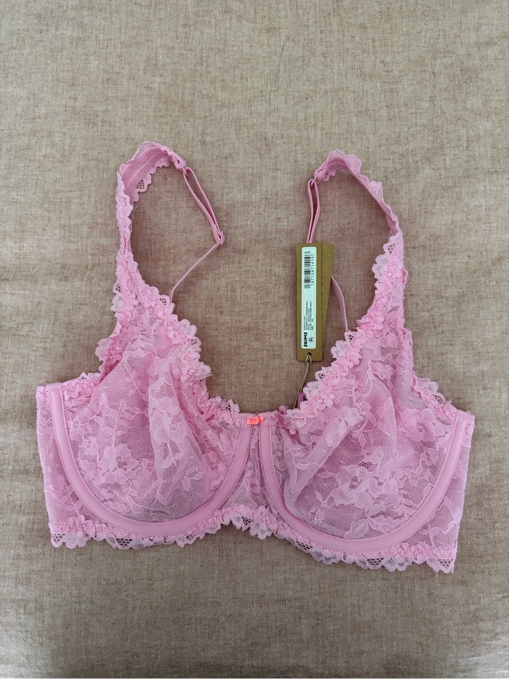 SKIMS Stretch Lace Unlined Full Coverage Bra - Cotton Candy 34C